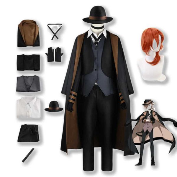 Cosplay Anime Costumes Bungo stray dog role-playing Chuya Nakahara Dazai Osa Akiko Yosano Borboleta peruca jaqueta chapéu uniforme feminino setC24321