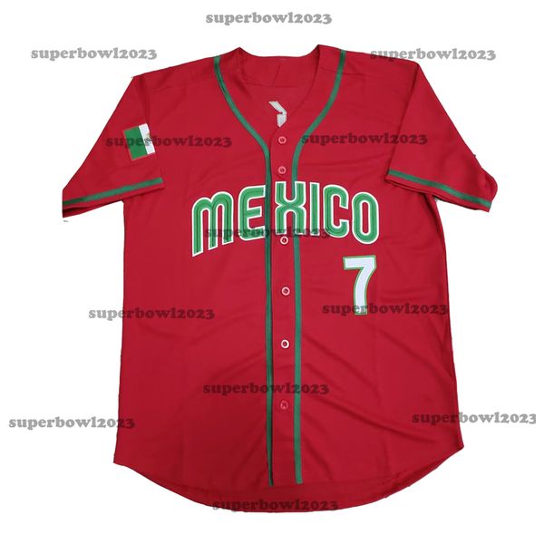 Jersey de beisebol México 7 Urias 56 Arozarena Japão 16 Ohtani Jerseys Esportes Ao Ar Livre Costura Bordado Vermelho Branco 2023 Mundial WBC