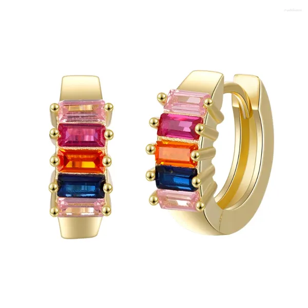 Brincos retangulares de zircão diamante com cor elegante joias da moda europeia e americana