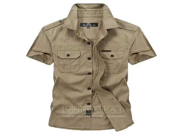 Plus size m5xl verão masculino 039s casual marca camisa de manga curta homem 100 puro algodão afs jeep cáqui camisas exército verde roupas 6796915