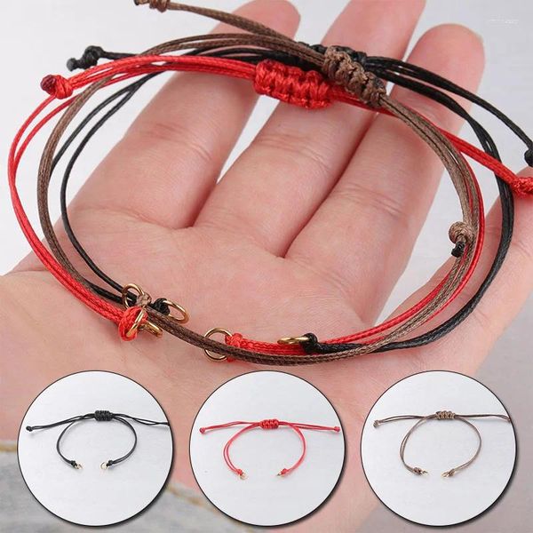 Charm-Armbänder, 5 Stück, 0,8 mm, geflochten, gewachstes Seil, Armbandlinie, Unisex, Glück, verstellbar, rot, schwarzer Faden, handgefertigtes Schmuckzubehör