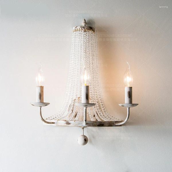 Lâmpada de parede arandelas francesas luz vintage branco lâmpadas cristal grânulo luminárias retro/antigo no quarto foyer