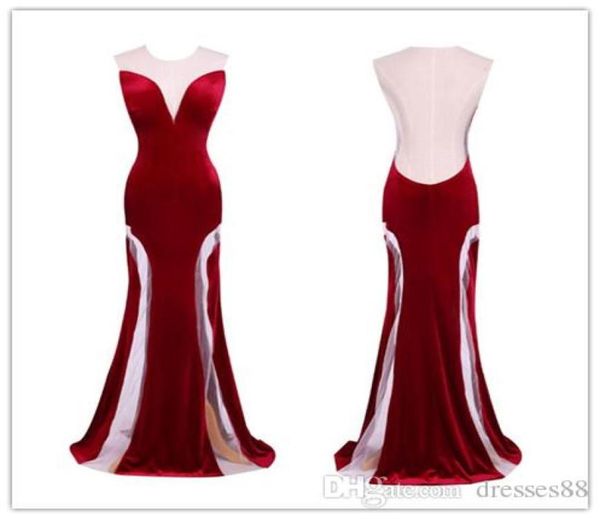 2019 barato elegante jóia oco veludo sexy voltar vestidos de baile borgonha até o chão vestidos de baile de noite vestido de festa tule nightdres9282032