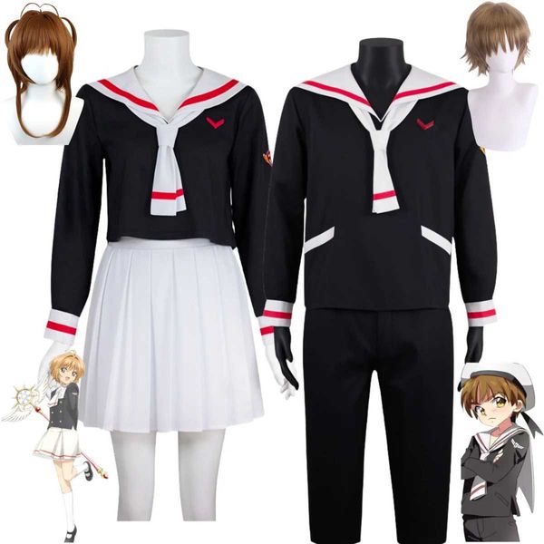 Cosplay Anime Kostüme Card Captor Sakura Card Captor Kinomoto Sakura Li Syaoran Rollenspiel Perücke Schuluniform männliche und weibliche Schule Seemann SetC24321