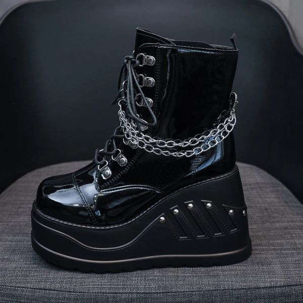 Stiefel brandneue Punk Street Fashion Black Gothic Style Girls Cosplay Platform High Heels Sneakers Keilschuhe Frau Pumps große Größe 43