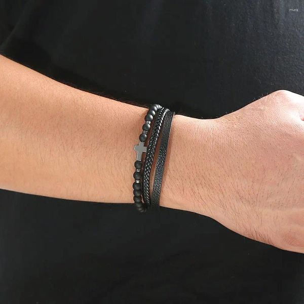 Armreif-Schmuck, klassischer Punk-Ethno-Stil, Armband, Perlenarmband, Leder, geflochten, für Damen und Herren, Magnet