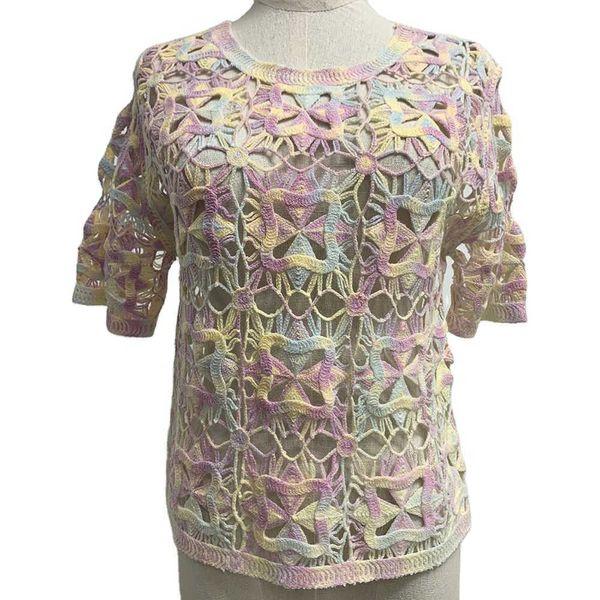 Hochwertiges, handgewebtes Damen-T-Shirt aus Denim-Strickstoff, photochrome, farbwechselnde Textur, hohl, hochwertig