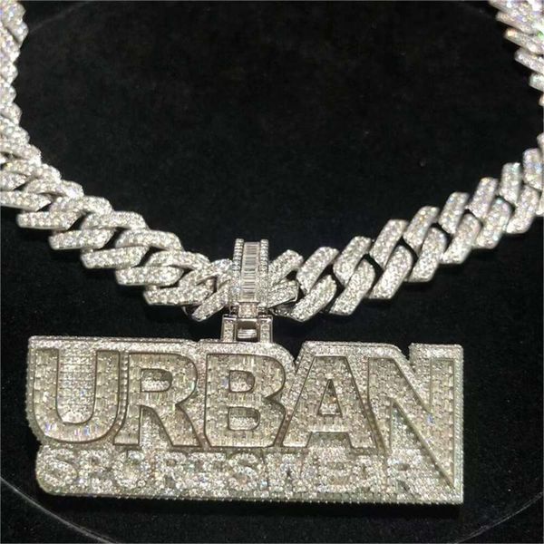 Gioielli di fascia alta di lusso Hip Hop Argento 925 Ciondolo Moissanite da uomo con lettera urbana da 2,5 pollici