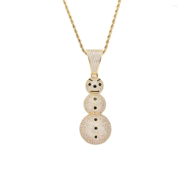 Collane con ciondolo Hip Hop Micro pavé di zirconi cubici Iced Out Bling Little Snowman Pendenti Collana per uomo Rapper Gioielli Oro Argento