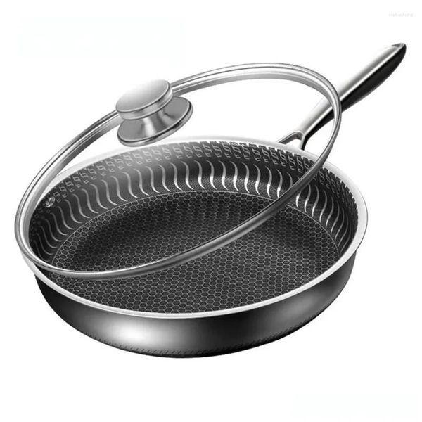 Pfannen 30 cm Pfanne mit Deckel 316 Edelstahl Braten Antihaft-unbeschichtete Wok Doppelseitige Wabenpfanne Drop Lieferung Hausgarten Kitc Otn4E