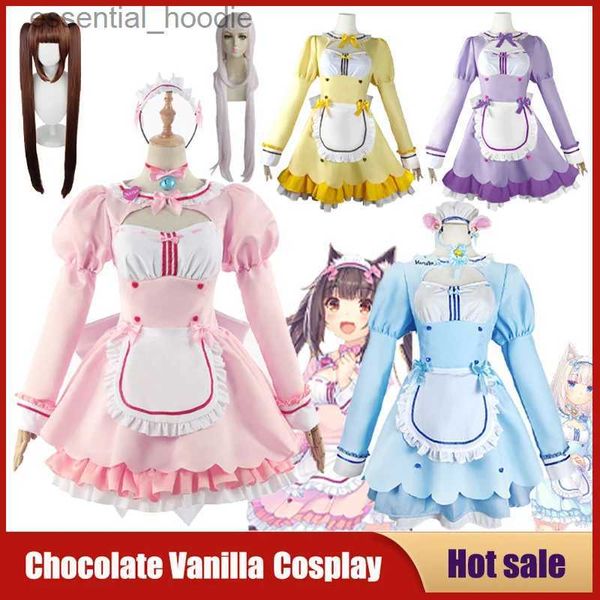 Cosplay Anime Costumes Role Playing Venha chocolate baunilha bonito vestido de empregada carnaval festa gato menina paraíso rosa azul Lolita skiingC24321