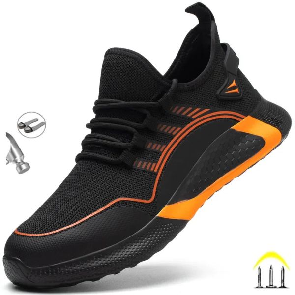 Ботинки Большой размер Safety Shoes Men Antisming Shareing Steel Toe Cap Puncture Puncture неразрушимая легкая дышащая трудовая кроссовки