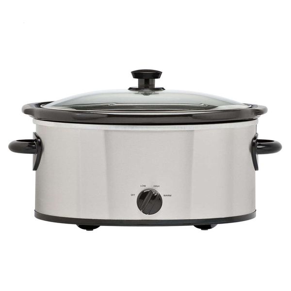 Mainstays 6 Quart Oval Slow Cooker, acabamento em aço inoxidável, tampa de vidro, modelo # MS54100112168S