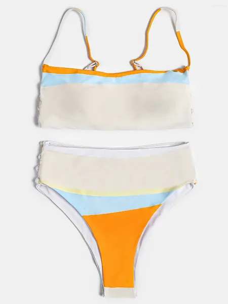 Mulheres Swimwear ZTVitality Imprimir Botões Sexy Biquinis 2024 Chegada Mulheres Biquíni Acolchoado Bra Correias Cintura Alta Maiô Brasileiro S-L