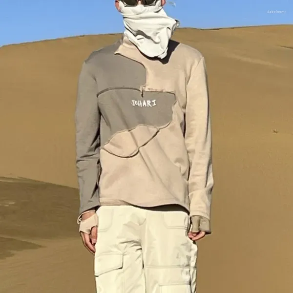 Tute da uomo Stile Wasteland Indossare Maglione danneggiato dal vento Pullover sfilacciato Ricamo alfabetico Cuciture grigio scuro