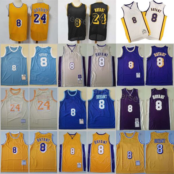 Mens Basketbol Retro 24 Bryant Gerileme Jersey Spor Hayranları için Vintage Team Renk Renkli Siyah Stripe Kırmızı Beyaz Yeşil Sarı Mor Nakış Gömlek Nefes Alabilir Yüksek