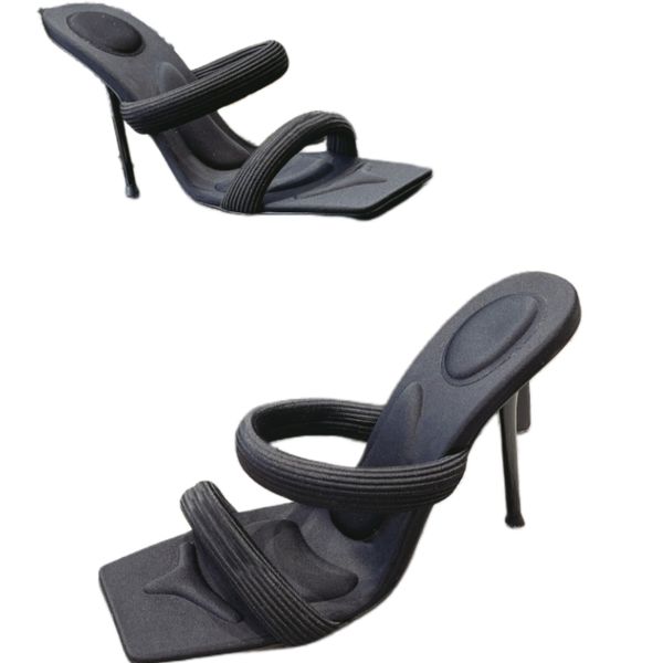 Sandali da donna con punta quadrata firmati Estate famosi tacchi a spillo larghi Ciabatte nere luminose Cinturino in pelle con fibbia Scarpe trapuntate Décolleté da spiaggia 5CM 7CM 10CM Con dimensioni della scatola 35-41