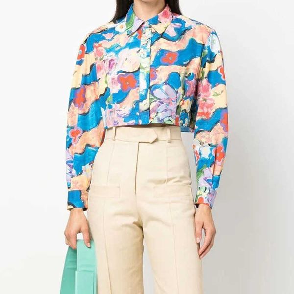 Designs personalizados blusas femininas casuais de manga comprida camisas mais recentes estampadas florais top de verão para mulheres