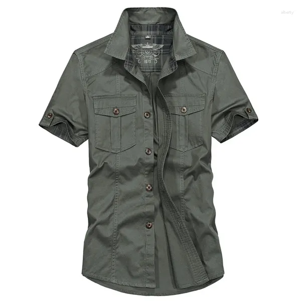 Camicie casual da uomo 2024 Camicia da lavoro slim a maniche corte multitasche da uomo in cotone militare da uomo Solido estivo alla moda Top sottili M-4XL