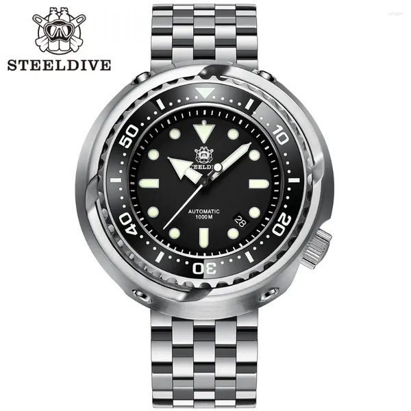 Relógios de pulso Steeldive Mens Tuna Dive Watch SD1978 NH35 Movimento Automático Caixa de Aço Inoxidável Tamanho Grande 1000m À Prova D 'Água