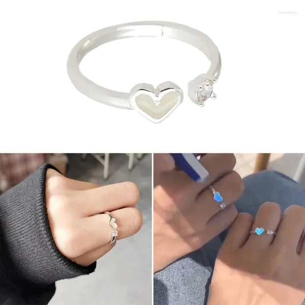 Eheringe Paar Leuchtender Ring Männer Frauen Einstellbare herzförmige Liebe Glow In Dark Blue Light Modeschmuck Geschenk