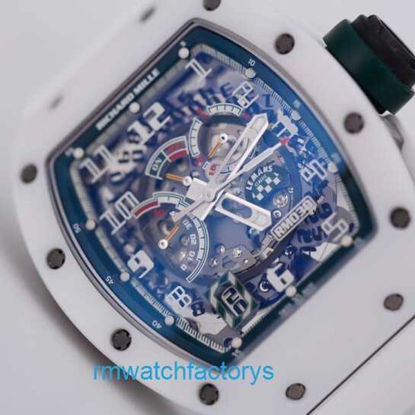 Emocionante relógio de pulso exclusivo RM Relógio RM030 Relógio Mecânico Automático RM030 Cerâmica Branca Homens Máquinas Automáticas Swiss Famoso Cronógrafo Esportivo de Luxo