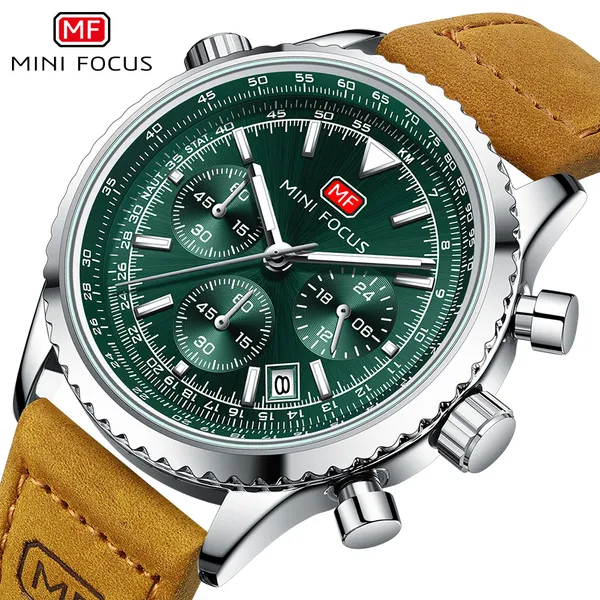 MINI FOCUS Relógio Casual masculino Relógio multifuncional de quartzo Relógio masculino com cronógrafo de aviação e cinto real