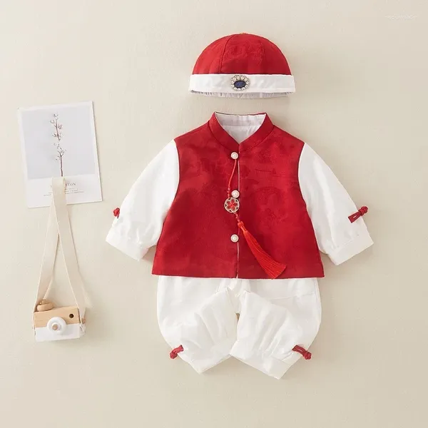 Ethnische Kleidung im chinesischen Stil Tang-Anzug Mädchen Jungen Traditionelle Kostüme Kinder Baby Tops Hosen Outfit Rot Jahr Geburtstagsgeschenk Kleidung