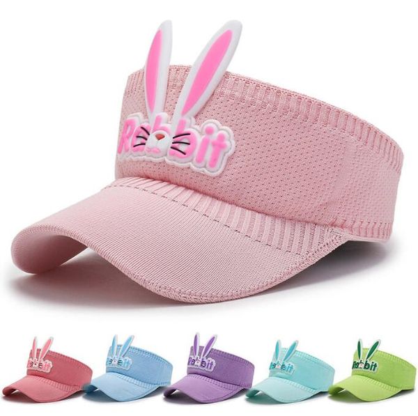 Летняя детская шапка с козырьком с рисунком кролика, фуражка для малышей, спорт на открытом воздухе, повседневная шляпа от солнца, дышащая вязаная эластичная шапка
