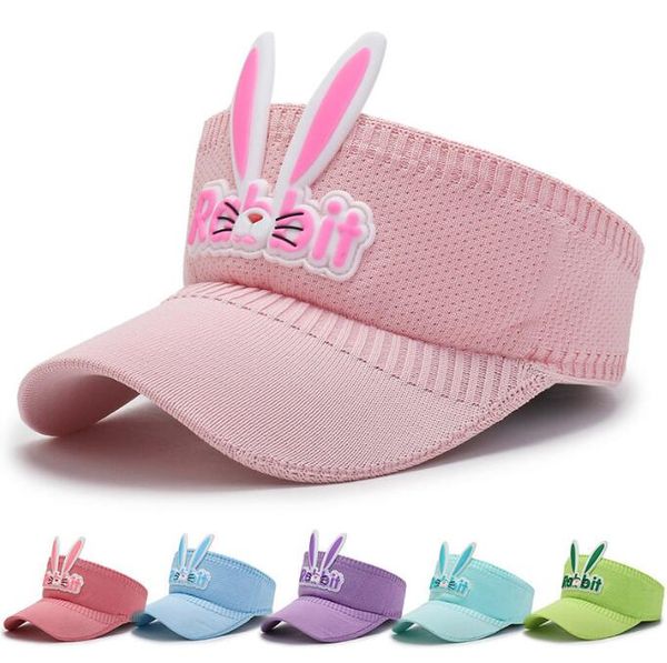 Verão bebê visor de bebê desenho animado coelho pico de boné crianças crianças esportes ao ar livre casual chapéu de malha respirável de malha respirável