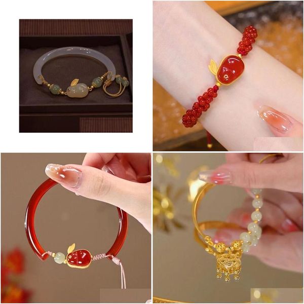 Andere Modeaccessoires Chang An Lock Natürliches rotes Achat-Armband Jade Chalcedon Sicherheitsanhänger Kaninchen Frühlingsfest Drop Deliver Ot7Et