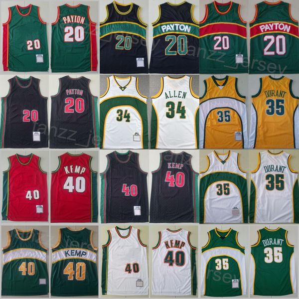 Maglie da basket retrò Shawn Kemp 40 Gary Payton 20 Kevin Durant 35 Vintage tutte cucite in puro cotone traspirante ricamo uomo di alta qualità in vendita