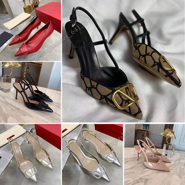 Kadınlar Sandallar Kadın Yüksek Topuklu Gerçek Deri Elbise Klasikler Kadın Tasarımcı Ayakkabı 4cm 6cm 8cm 10cm Siyah Altın Gümüş Slingback Topuklar Partisi Tasarımcı Topuklar