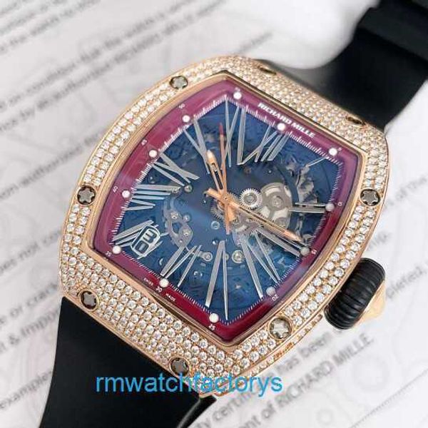 Emocionante relógio de pulso exclusivo RM Relógio Mecânico Automático RM023 Rosa Ouro Original Conjunto de Diamantes Neutro Moda Lazer Negócios Sp mu70