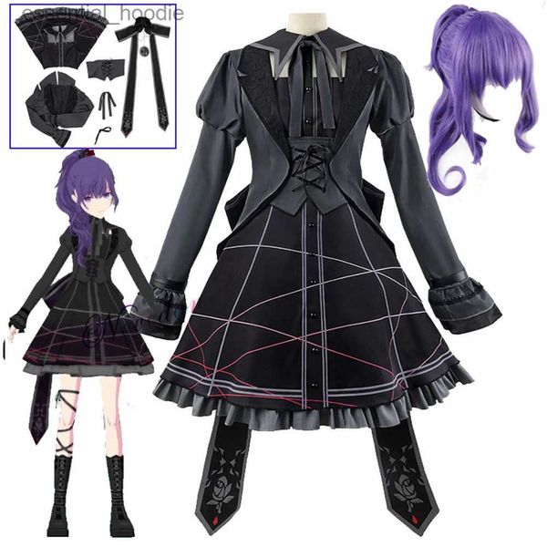 Cosplay trajes de anime sekai colorido palco feat role play asahina mafuyu empregada lolita vestido preto uniforme role play wigc24321