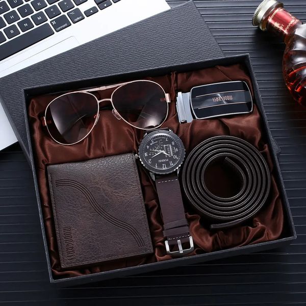 Herren-Geschenkbox, kreative Uhr, automatische Schnalle, Gürtel, Geldbörse, Sonnenbrille, kreatives Urlaubs-Marketing-Kombi-Set 240311