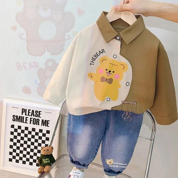 Kleidung Sets Jungen und Mädchen Mode Mosaik Hemd Hosen Casual Zwei Stück Set Für Frühling 2024 Baby Niedlichen Cartoon Lange hülse