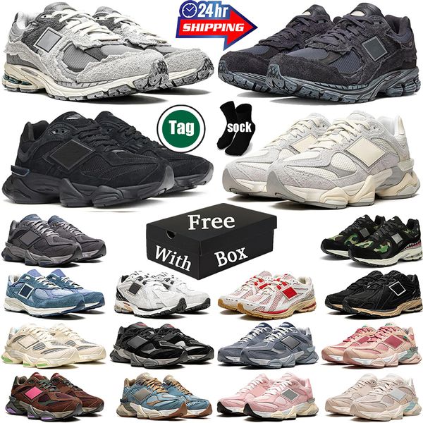 Box 2002R 9060 Erkekler İçin Koşu Ayakkabıları Yağmur Bulutu Kuvars Gri Ay Döteleme Siyah Hayalet Tuğlalar ve Ahşap 990 Trainer Spor Deakers Lüks