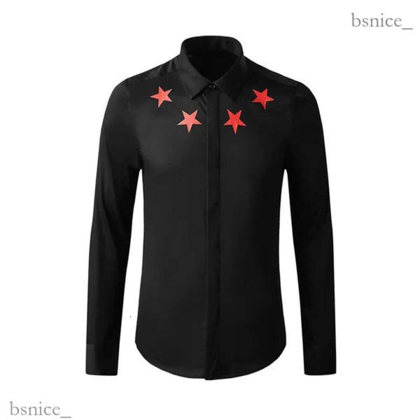 Брендовая модная мужская рубашка с принтом пятиконечной звезды и длинным рукавом из чистого хлопка, тонкая сорочка Homme, высококачественные мужские классические рубашки 958