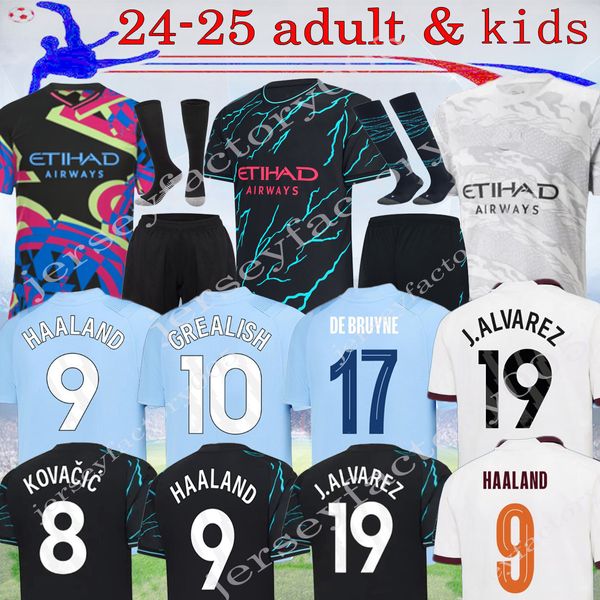 16-4XL 23 24 Viertes HAALAND-Fußballtrikot Mans KOVACIC JOAO CANCELO Erwachsenen-Kinderset 2024 City GREALISH DE BRUYNE RUBEN drittes BERNARDO MAHREZ FODEN Fußballtrikot