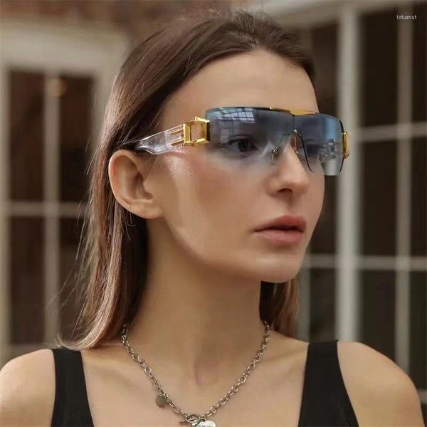 Óculos de sol 2024 sem aro envoltório em torno de y2k para mulheres unisex futurista oversized moda sem moldura óculos de sol na moda escudo tons