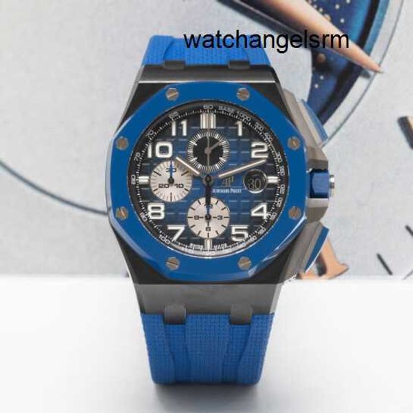 Relógio de pulso de designer AP Relógio de pulso Mens Watch Royal Oak Offshore Material cerâmico mecânico automático 44 diâmetros disco azul data display relógio cronógrafo 26405