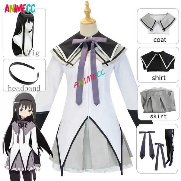 Cosplay Anime Kostüme Magi Madoka Magica Hora Akemi Rollenspiel zum Kampf gegen Mahou Shoujo Halloween Uniform PerückeC24321