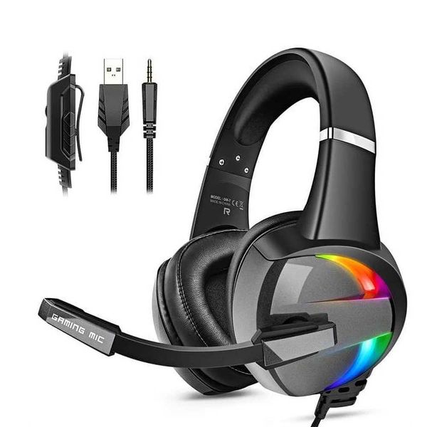 Cep Telefonu Kulaklıklar RGB Oyun Kulaklığı PC 4 5 Xbox Gürültü İptal Mikrofon Surround Ses LED Işıkları Q240321