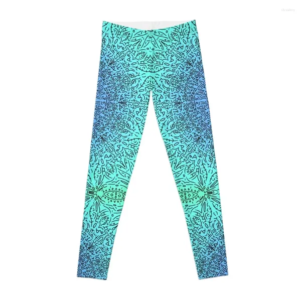 Calças ativas azuis a verdes com padrão Ombre Leggings Sportswear Gym Golf Wear Womens