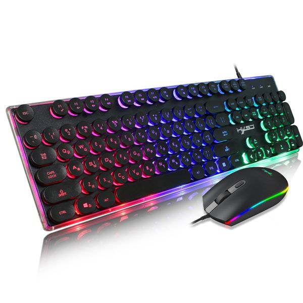 Klavye Mouse Kombosları 104 Gaming Rusya Retro Yuvarlak Key Kapma RGB arkadan aydınlatmalı USB Kablolu Daktilo Klavyeleri Fareler Oyun Deliği için Set Kiti Del OT9SD