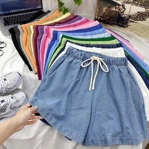 Frauenshorts hohe taillierte Jeans Frauen 2024 Sommer lässig Streetwear Ladies Lose Frau Short Jeans Solid Color A83