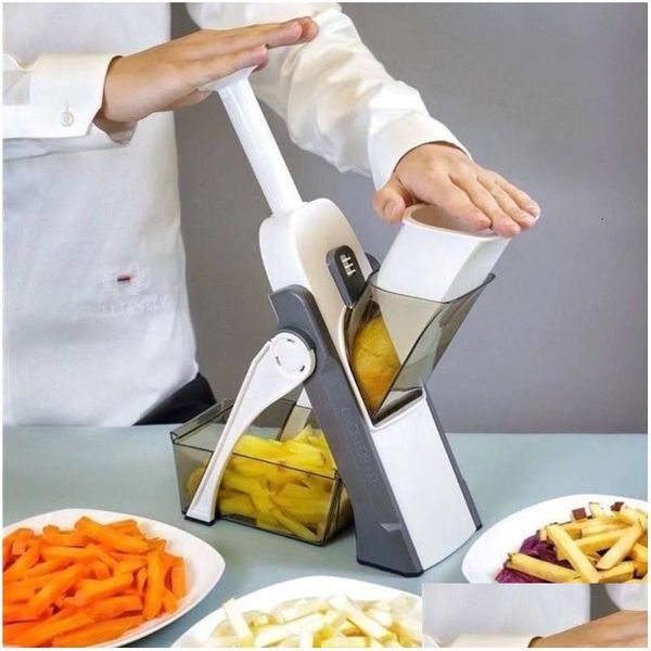 Utensili per frutta e verdura Taglierina manuale 5 in 1 Chopper alimentare Sicuro che non fa male alle mani Brandelli di patate Grattugia Affettatrice di limone Affettatrice Kitc Dhyae