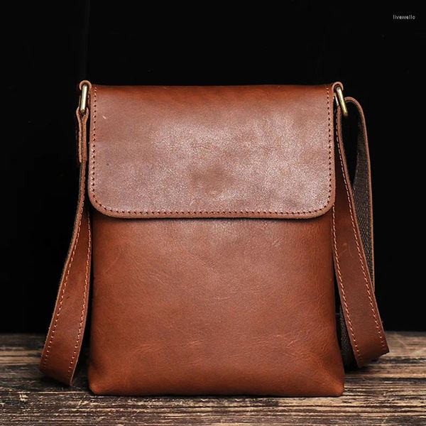 Tasche Nesitu Highend Vintage Braun Schwarz Echtes Crazy Horse Leder Schulter Kleine Frauen Männer Messenger Für Telefon Ipad Mini M30172