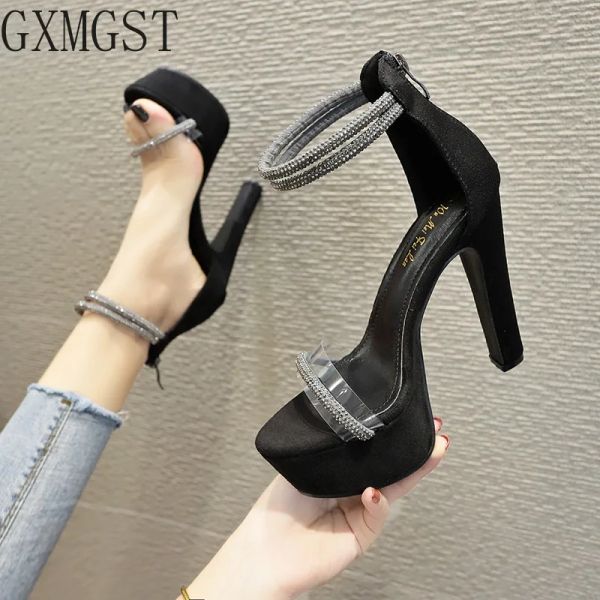 Сандалии 2024new High Heels Sandals Женщины прозрачные хрустальные каблуки.